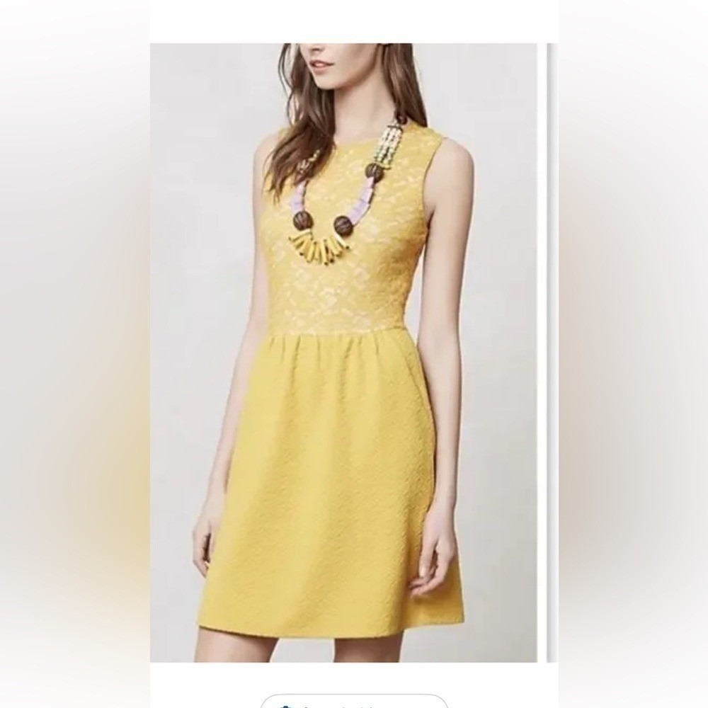 Maeve Dress Women Small Mustard Yellow Lace Fit Flare Pockets Sleeveless
